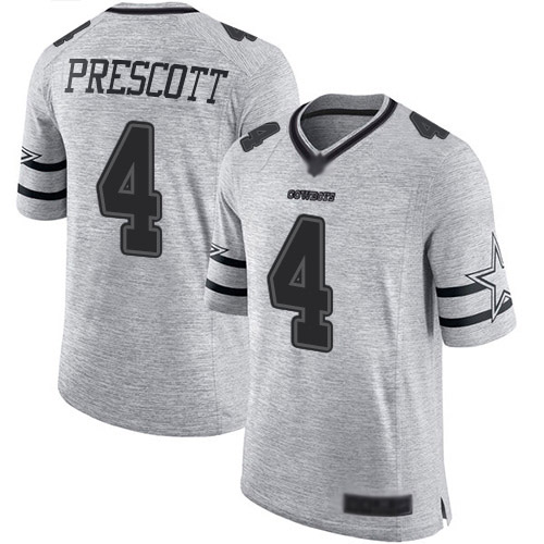 Men Dallas Cowboys Limited Gray Dak Prescott 4 Gridiron II NFL Jersey